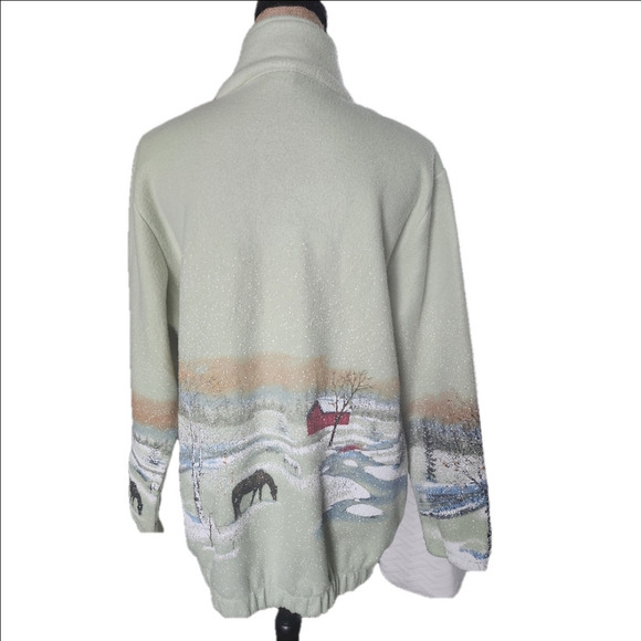 Ladies Med 1990's Tudor Court Winter Scene Zip-Up Sweater - Picture 4 of 9